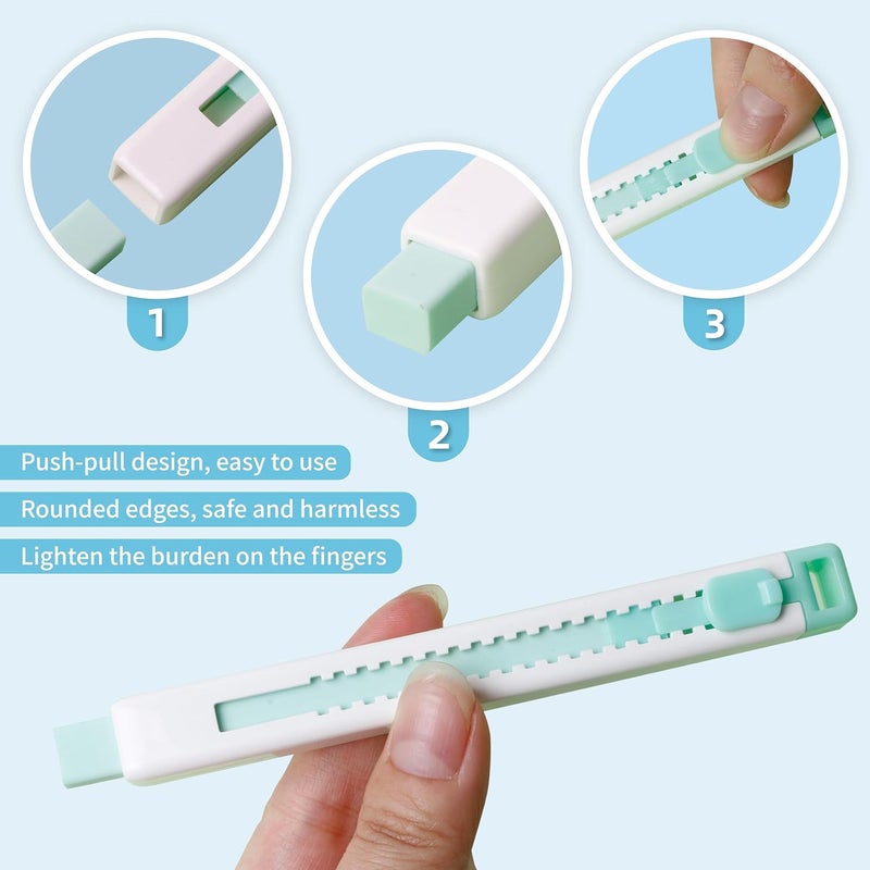 Smilo 8-Pack Retractable Mechanical Pencil Erasers - Push-Pull Sliding Eraser Pens for Drawing, School & Art, No Mess TPE Erasers for Artists (4 Colors) - Image 4